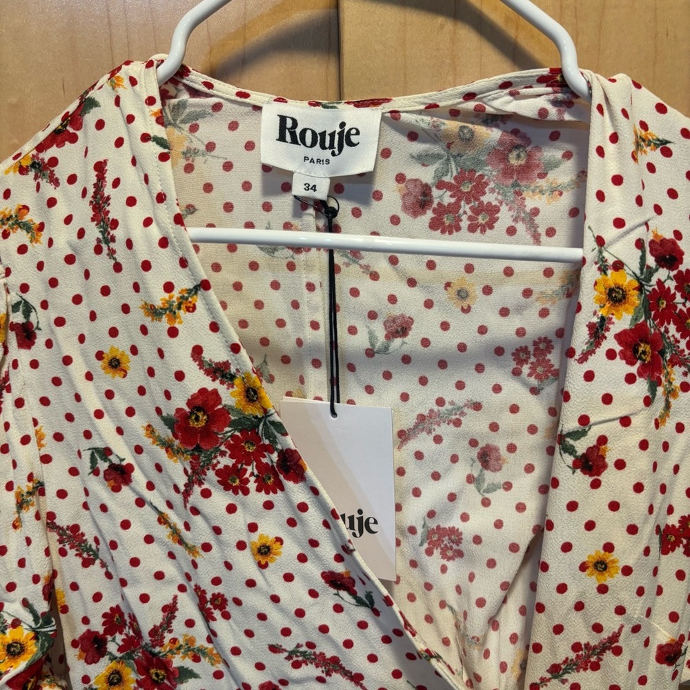 Rouje Gabin Dress Midi Wrap Ecru Floral Dot Size 34 - Picture 4 of 5